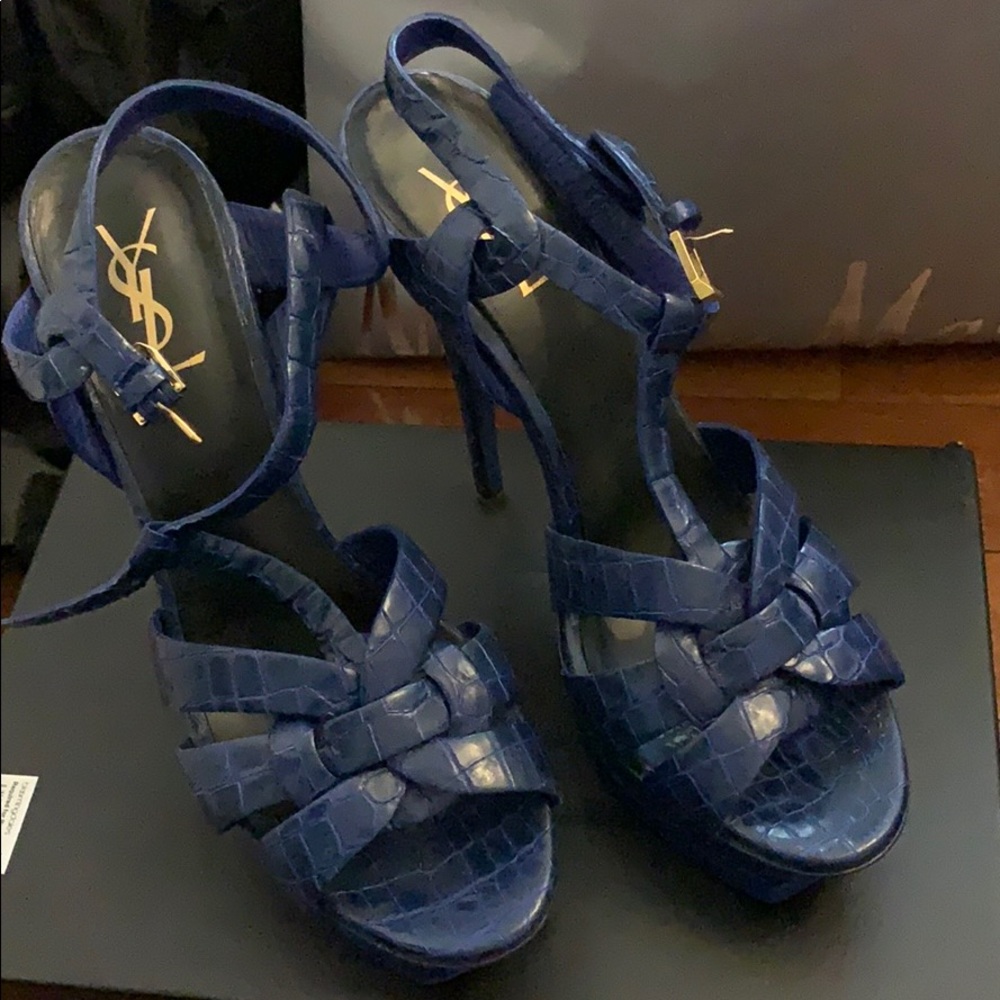 Ysl tribute heels blue croc skin